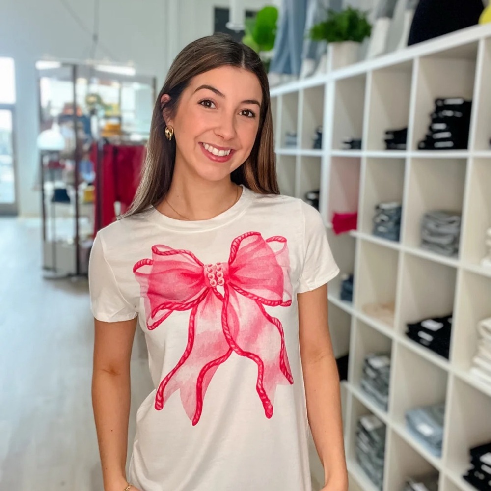 🎀 Host Pick 🎀 Coquette Pink Ribbon Pearl Graphic Print